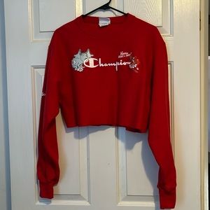 Women's Champion Sweatshirt Crop Top Dr. Suess Horton Hears a Who Red Crewneck